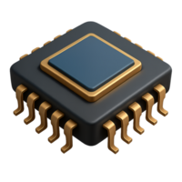 Realistic 3D Render of a Computer Chip with Golden Pins png