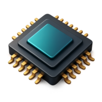 Realistic 3D Computer Chip with Metallic Pins for Tech Projects png