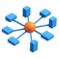 Simple 3D Network Diagram with Central Node and Connecting Blocks png