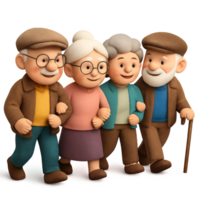 Charming Elderly Characters Strolling in a Village Setting png