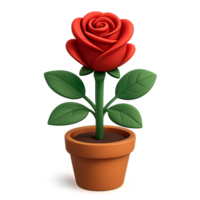 Simple 3D Rose in a Pot for Digital Art and Design Projects png