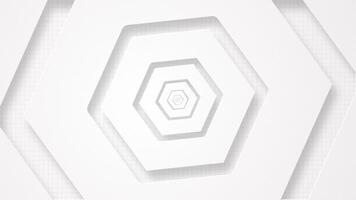 Minimalist clean white geometric background with gently rotating cutout hexagon shapes on a grid pattern. This sleek modern animation is ideal for technology and science projects. Full HD loop. video