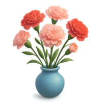 Artistic 3D Rendering of Colorful Carnations in Simple Vase png