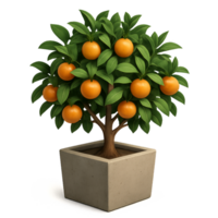 3D Orange Tree in Simple Display with Vibrant Fruits and Greens png