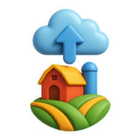 Colorful 3D Icon of a Farm with Cloud and Upload Symbol png