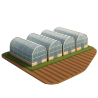 Simple 3D Greenhouses in a Row on a Wooden Base png