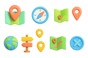 Colorful 3D Icons for Maps and Navigation Set in Simple Style png