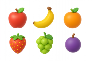Colorful 3D Fruit Icons for Simple Design Projects and Artwork png