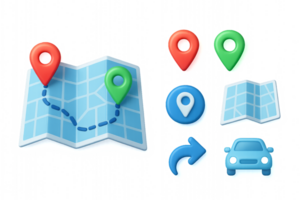 3D Travel Icons for Mapping Routes and Navigation Elements png