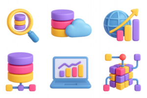 Colorful Data Icons Set for Visualization and Analysis Concepts png