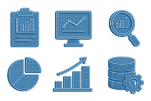 Simple 3D Icons for Data Visualization and Analysis in Blue Design png