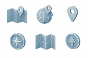 3D Blueprint Icons for Navigation, Location, and Mapping Concepts png