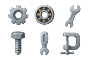 Mechanical Icon Set Featuring Simple Tools and Components for Design png