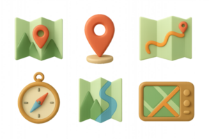 3D Icons of Map Elements with Icons and Simple Compositions png