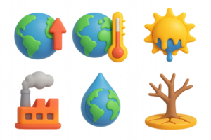 Colorful Icons Representing Global Warming and Environmental Issues png