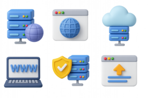 3D Icons of Web Hosting Elements for Digital Communication png