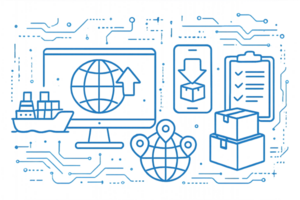 Digital Technology Icons with Boxes and Download Elements png