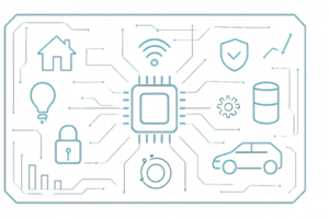 Futuristic Tech Display with Circuit Patterns and Icons png