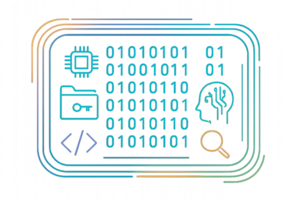 Abstract Digital Display with Code Elements and Tech Icons png