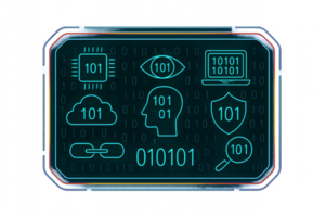 Futuristic Tech Elements with Binary Code and Digital Icons png