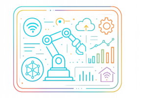 Futuristic Control Interface with Robotic Arm and Data Visualization png