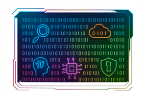 Digital Binary Interface with Icons and Colorful Background Design png