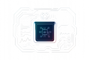 Futuristic HUD Display Design with Circuit Patterns and AI Elements png