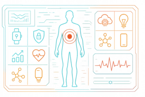 Futuristic Health Scan Interface with Data Visualization Elements png