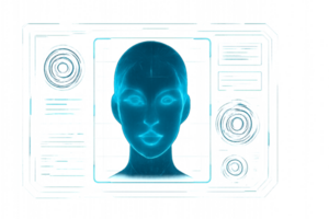 Futuristic Face Scan Technology Interface with Neon Glow Effect png