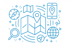 Futuristic Blueprint of Technology with Navigation Elements and Icons png