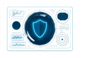 Futuristic Interface with Antivirus Shield and Data Visualizations png
