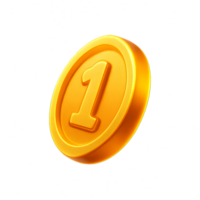 Glowing Gold Coin with Number One Symbol for Simple Design Projects png
