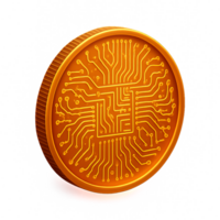 Digital Coin with Circuit Pattern and Glowing Effect for Creative Use png