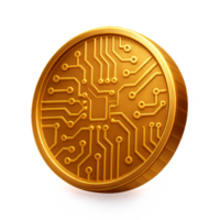 Glowing Digital Coin with Circuit Design on Simple Background png