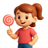 Cute 3D Character Holding a Colorful Lollipop in a Playful Pose png