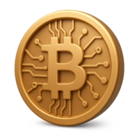 3D Digital Coin Representation with Circuit Patterns and Shine png