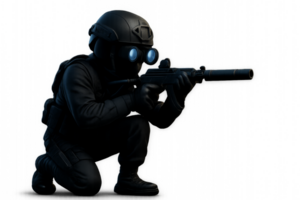 Stealth Specialist in Silhouette Ready for Action on Dark Background png