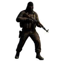 Tactical Character with Mask and Weapon in Dynamic Pose png