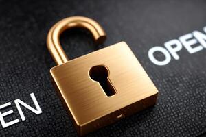 Open padlock on black surface symbolizing security and access photo
