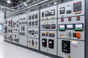 Electrical control panel distributing electricity in a factory building photo