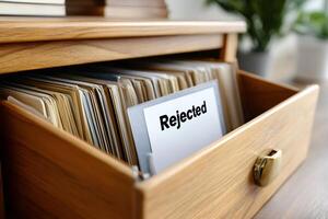 Rejected folder standing out in archive drawer photo