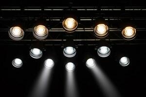 Stage lights illuminating empty stage in theater photo