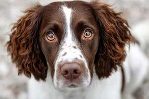 Portrait of adorable springer spaniel showing its beautiful brown eyes photo