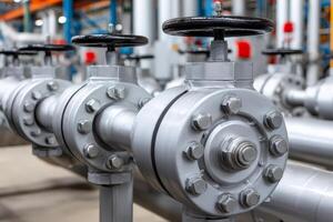 Industrial valves regulating flow in pipeline system within modern factory photo