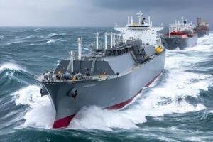 lng petrolero Embarcacion navegación en áspero mares durante un tormenta foto