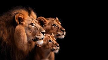 Three lions on a black background photo
