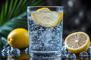 Refreshing Summer Beverage with Lemon and Ice Perfect for Hydration and Wellness Designs photo