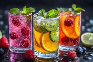Refreshing Summer Drinks with Berries, Citrus, and Mint for Creative Beverage Design photo