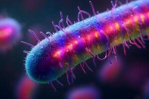 Colorful Microscopic View of Bacterium for Science and Education photo