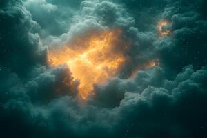 Dramatic Cosmic Scene with Glowing Clouds and Fiery Light photo